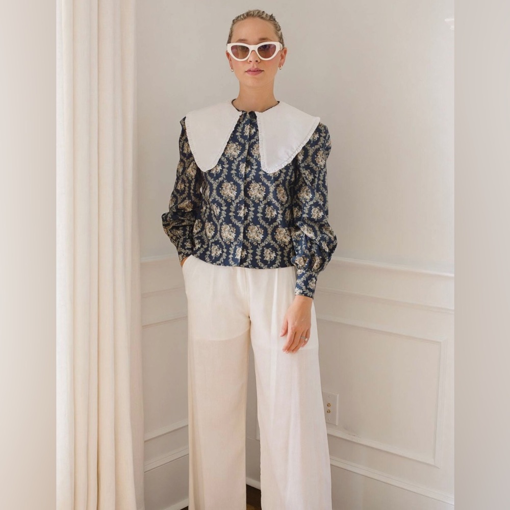 NWT Weworewhat Puff Sleeve Collared Floral Blouse